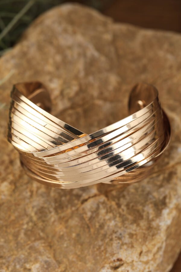 Gold Textured Crossover Metal Cuff Bracelet