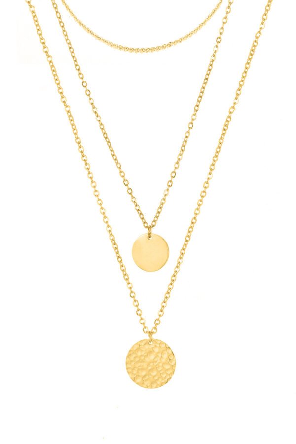 Gold Multi Layer Disc Pendant Alloy Necklace