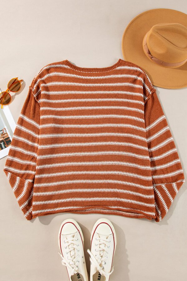 Brown Stripe Drop Shoulder Casual Sweater