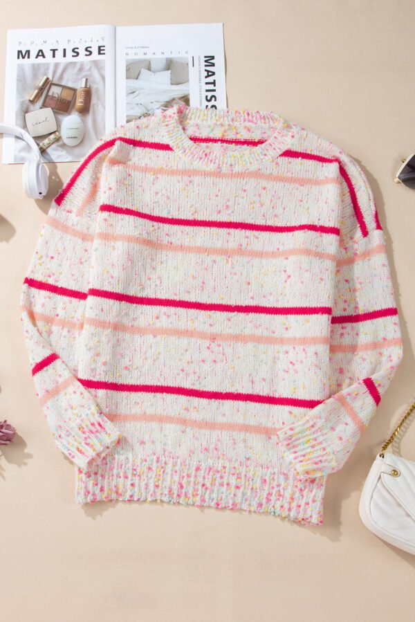 Pink Stripe Drop Shoulder Side Split Plus Size Sweater