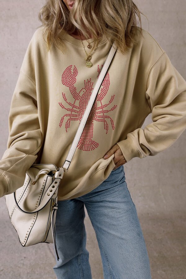 Parchment Rhinestone Crawfish Graphic Crewneck Oversized Sweatshirt