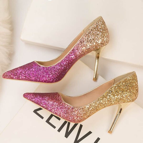 High-heeled shallow mouth pointed gradient sequins