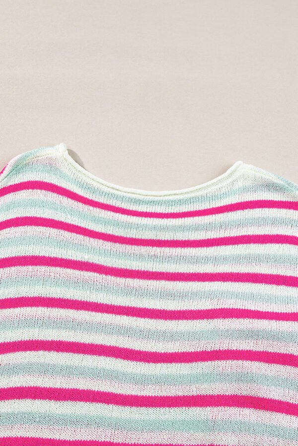 Rose Stripe Oversized Drop Shoulder Sweater with Pocket