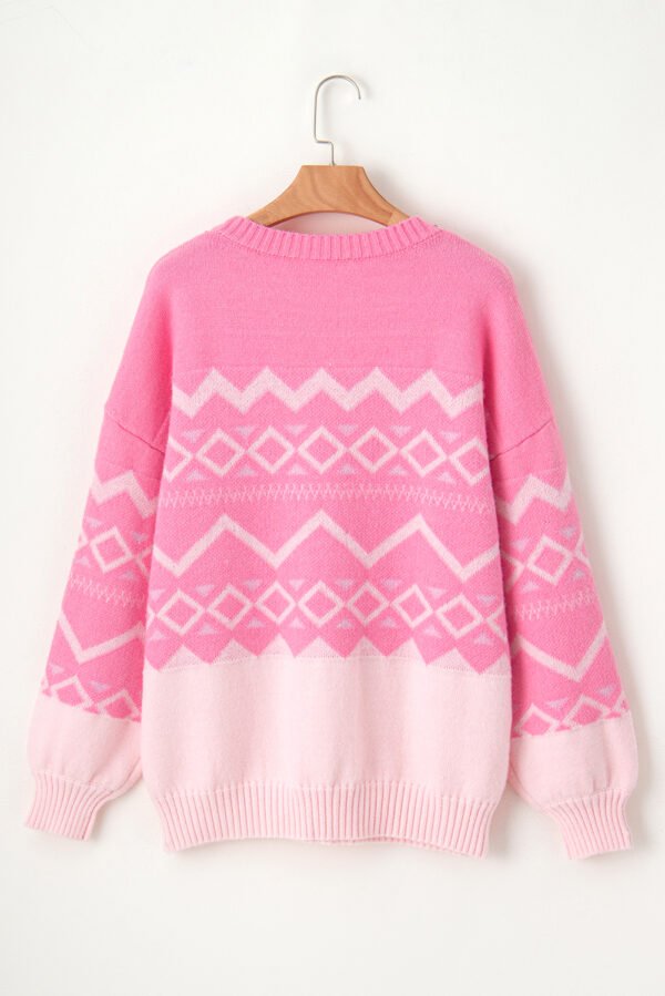 Pink Western Aztec Geometric Drop Shoulder Sweater