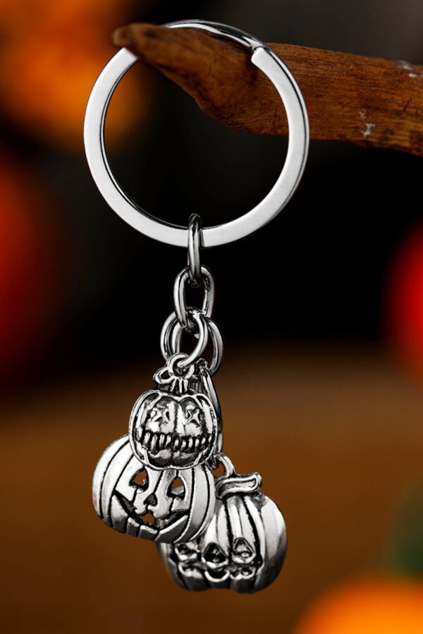 Silvery Halloween Pumpkin Face Alloy Keychain