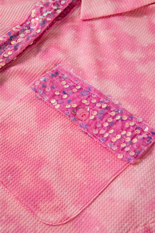 Apricot Pink Mineral Wash Sequin Patchwork Flap Pocket Shacket