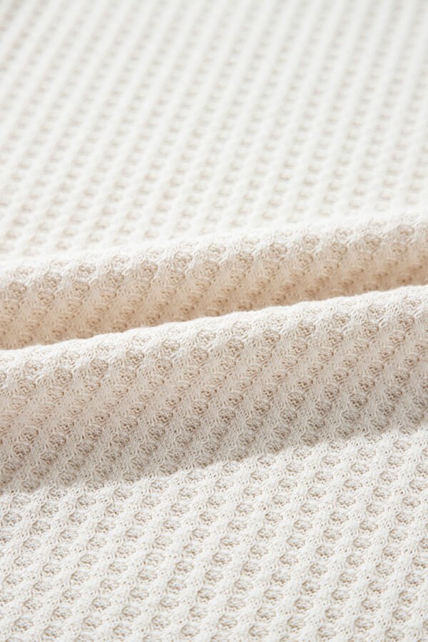 White Waffle Knit Exposed Seam V Neck Oversized Top