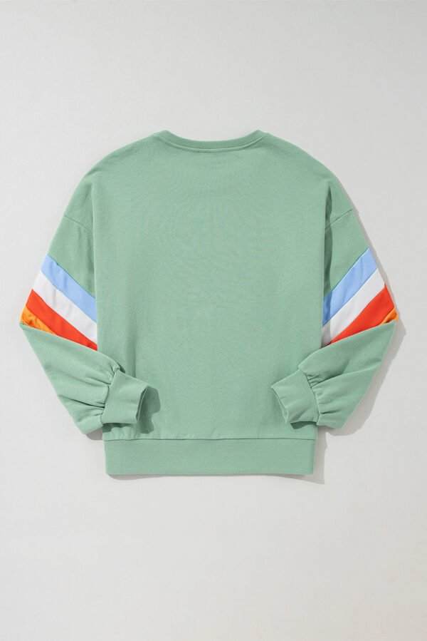 Moonlight Jade Rainbow Striped Sleeve Crew Neck Loose Sweatshirt