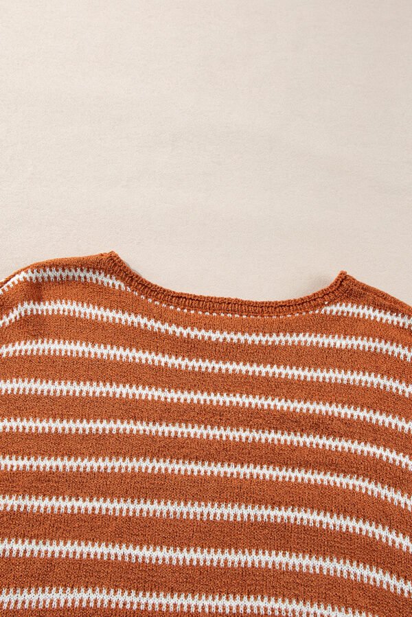 Brown Stripe Drop Shoulder Casual Sweater