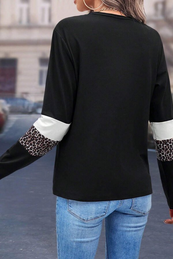 White Leopard Colorblock Patchwork Crew Neck Long Sleeve Tee