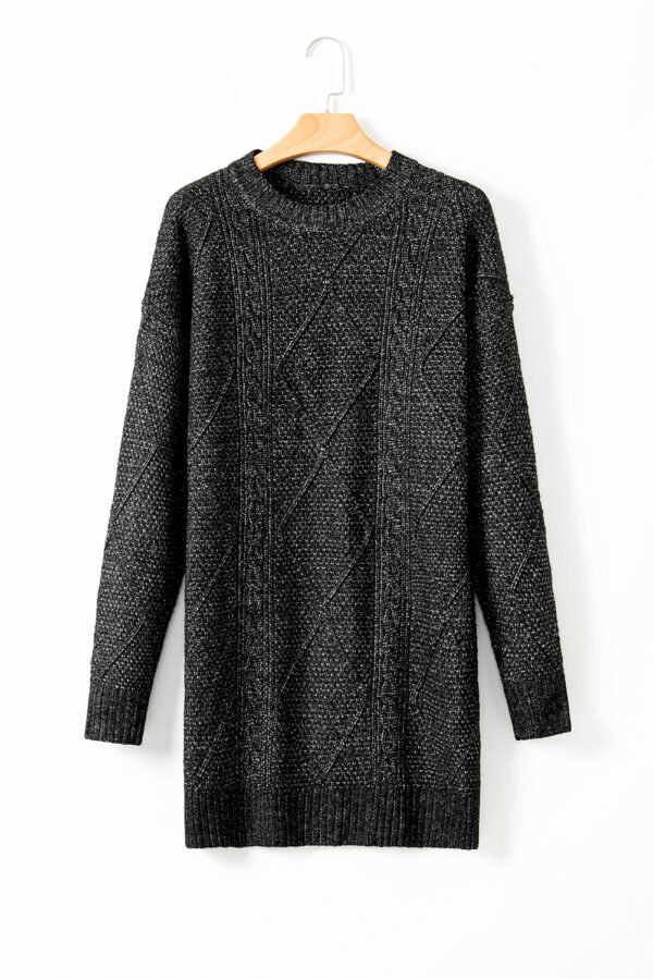 Black Cable Knit Drop Shoulder Loose Fit Sweater Dress