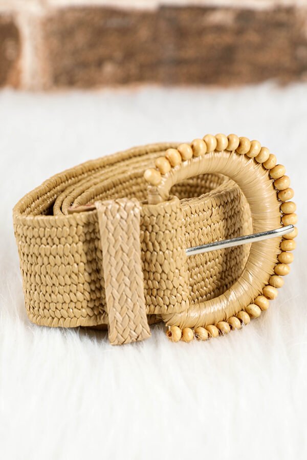 Camel Boho Beaded Straw Woven Belt