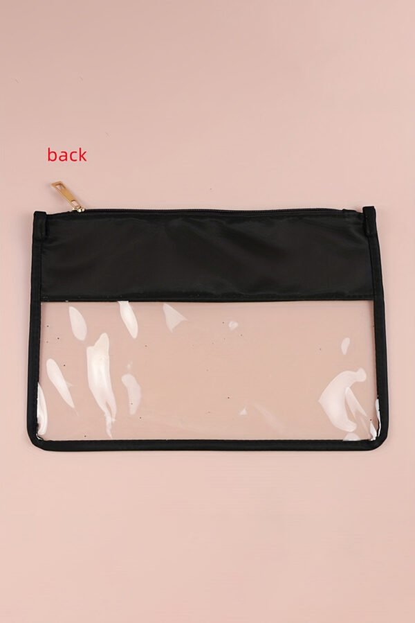 Black TEACH Glitter Chenille Clear PVC Makeup Bag