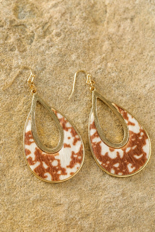 Chestnut Leopard Print Hollowed Waterdrop Shape Hook Earrings