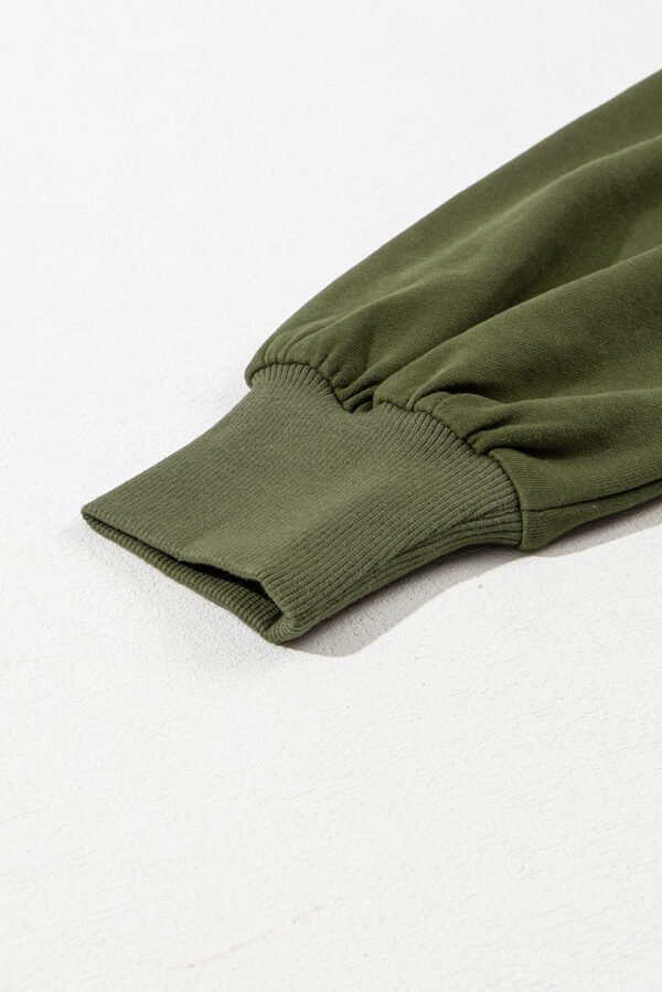 Moss Green Solid Kangaroo Pocket Half Zipper Oversized Hoodie