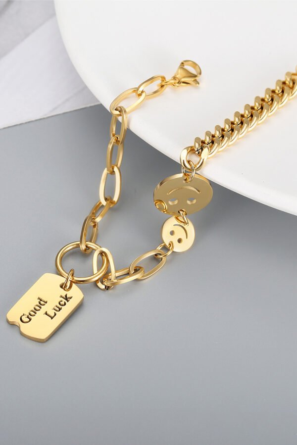 Gold GOOD LUCK Smile Face Adjustable Chain Bracelet