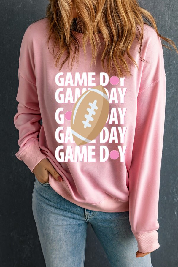 Pink GAME DAY Rugby Football Graphic Pullover Sweatshirt