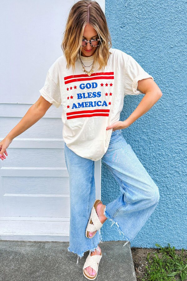 White GOD BLESS AMERICAN Star and Stripe Graphic Tee