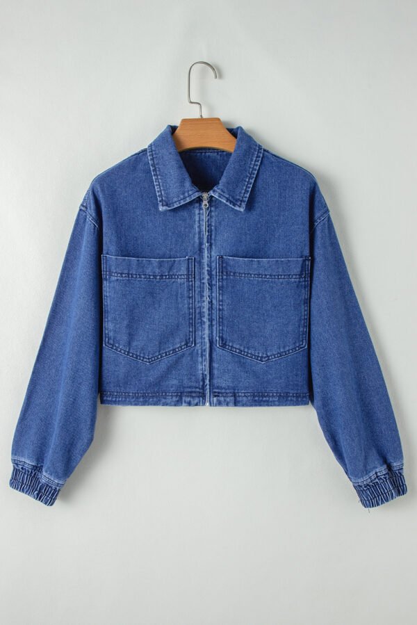 Sail Blue Large Side Pockets Zip-up Denim Jacket