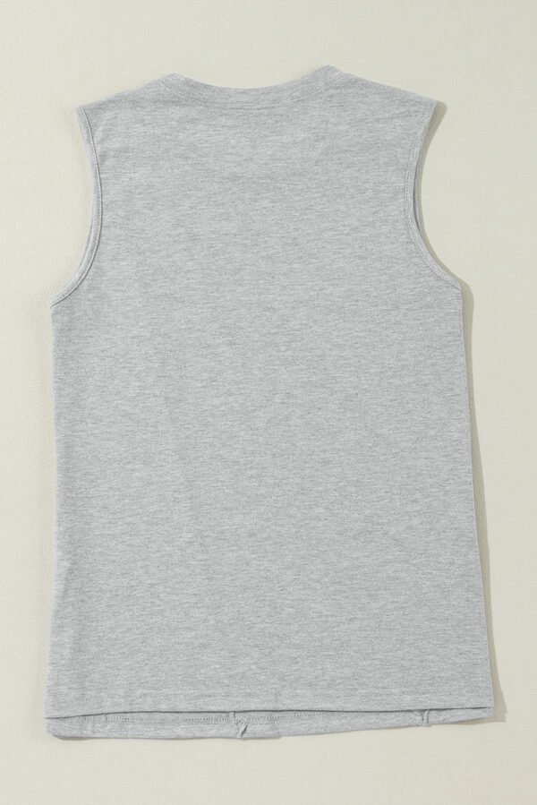 Gray Crew Neck Pleated Tank Top