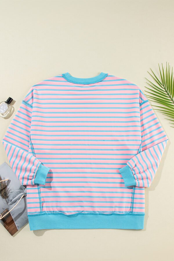 Pink Stripe Contrast Trim High Low Pullover Tunic Sweatshirt