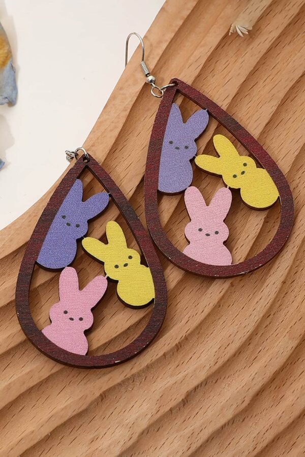 Brown Waterdrop Shape Easter Bunny Hook Earrings