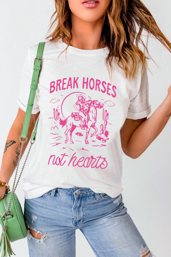 White Western BREAK HORSES Cowboy Graphic Crewneck T Shirt