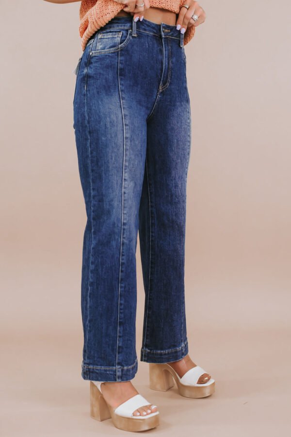 Navy Blue Plus Size Seamed Wide Leg High Waist Jeans