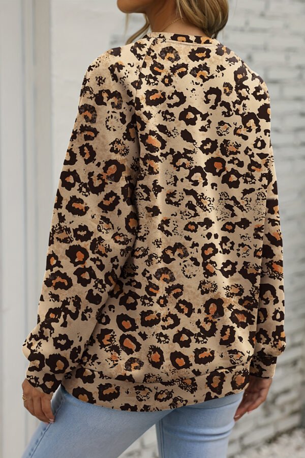 Brown Leopard Bleached Raglan Sleeve Pullover Sweatshirt