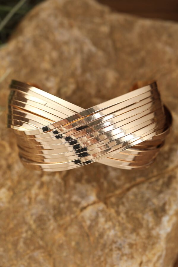 Gold Textured Crossover Metal Cuff Bracelet