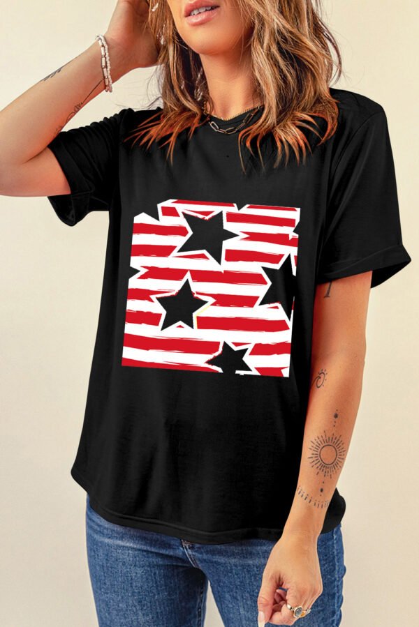 Black Independence Star Stripes Flag Graphic Tee