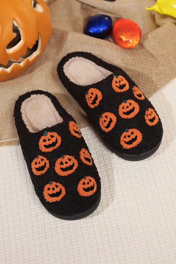 Black Halloween Pumpkin Plush Home Slippers