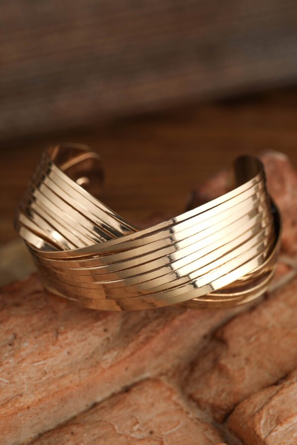 Gold Textured Crossover Metal Cuff Bracelet