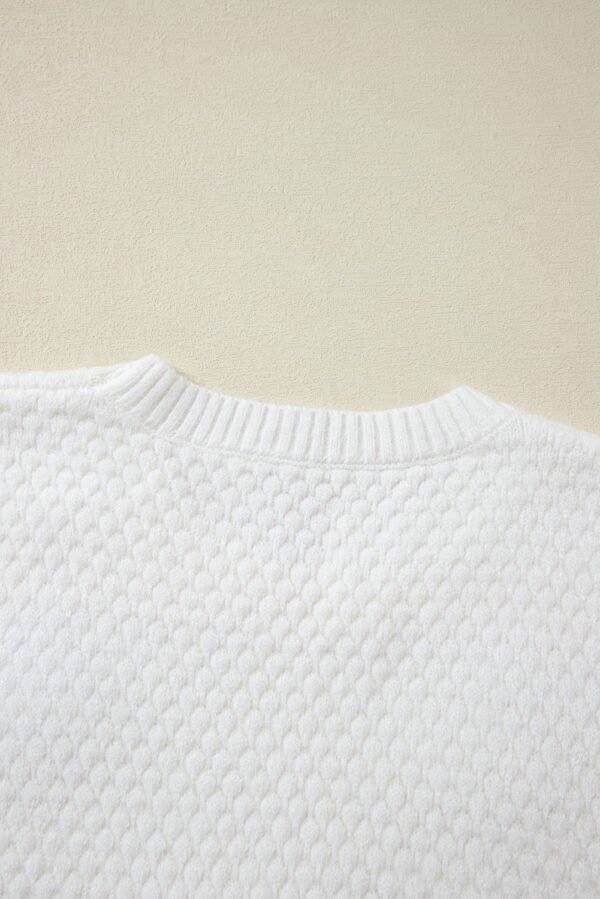 White Colorful Flower Applique Textured Knit Sweater