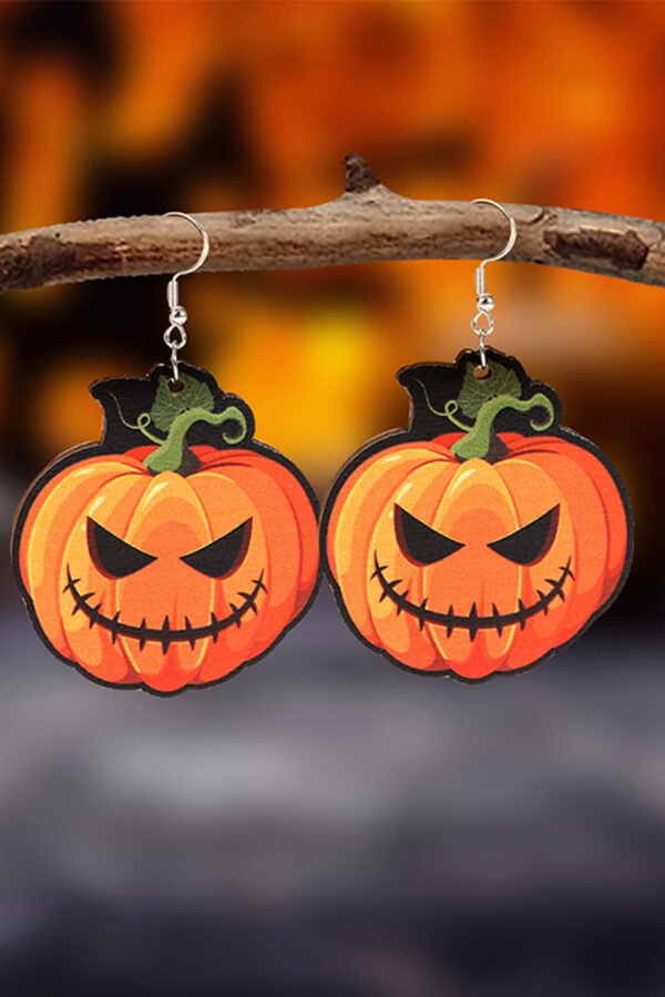 Orange Halloween Pumpkin Face Hook Earrings