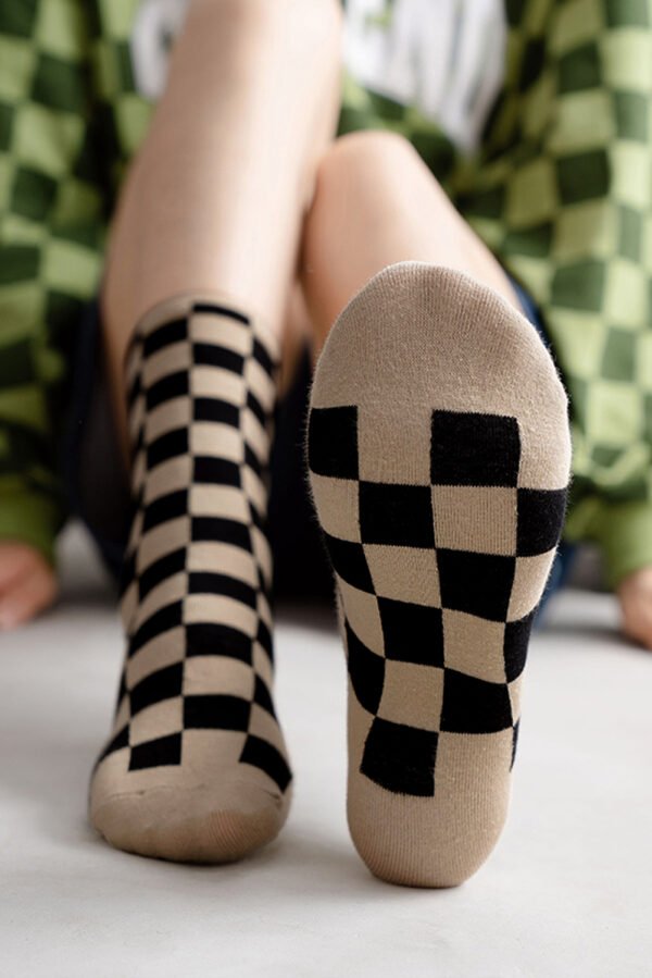 Chestnut Checkerboard Printed Crew Socks