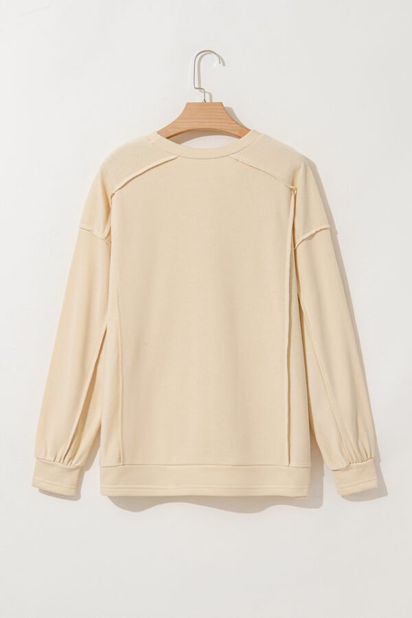 Beige Splicing Round Neck Pullover Sweatshirt