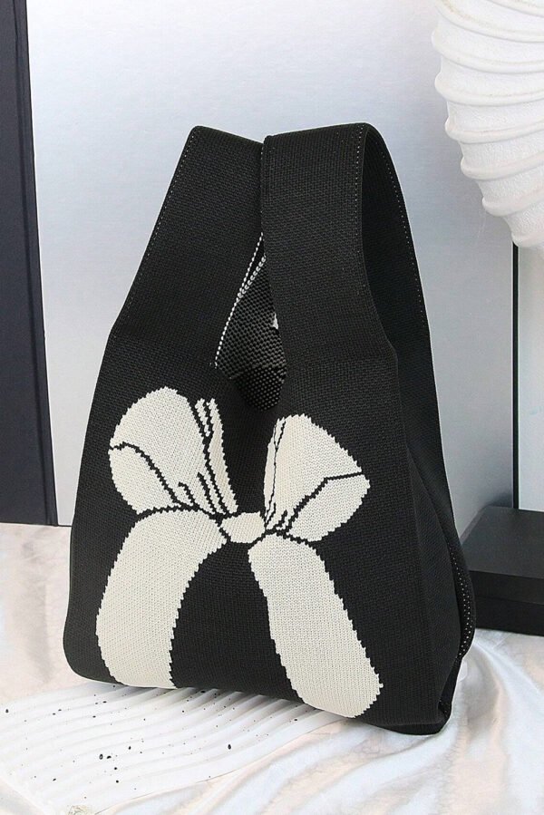 Black Colorblock Bowknot Pattern Knitted Hand Bag