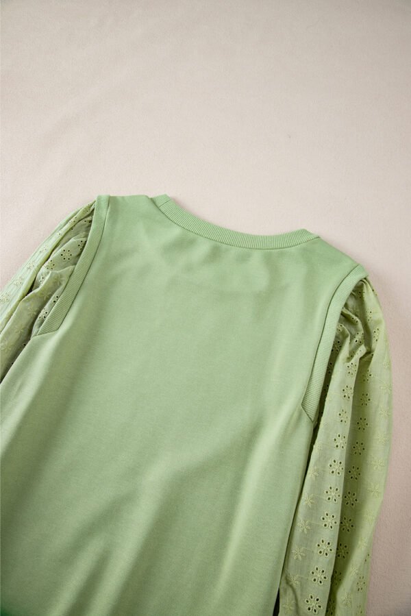 Mist Green Solid Patchwork Sleeve Round Neck Sweatshirt