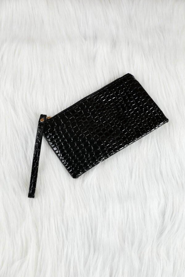 Black Crocodile Pattern Zipper Wristlet Wallet