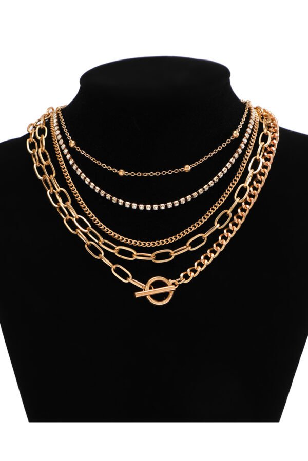 Gold 5pcs Layered Rhinestone Plated Chain Collarbone Necklaces Set