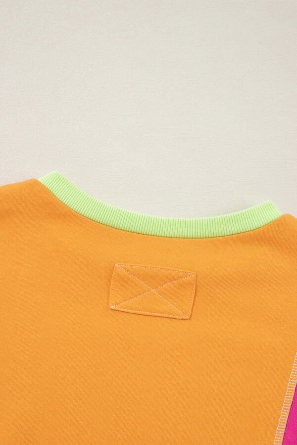 Grapefruit Orange Colorblock Patchwork Exposed Stitching Oversize Top