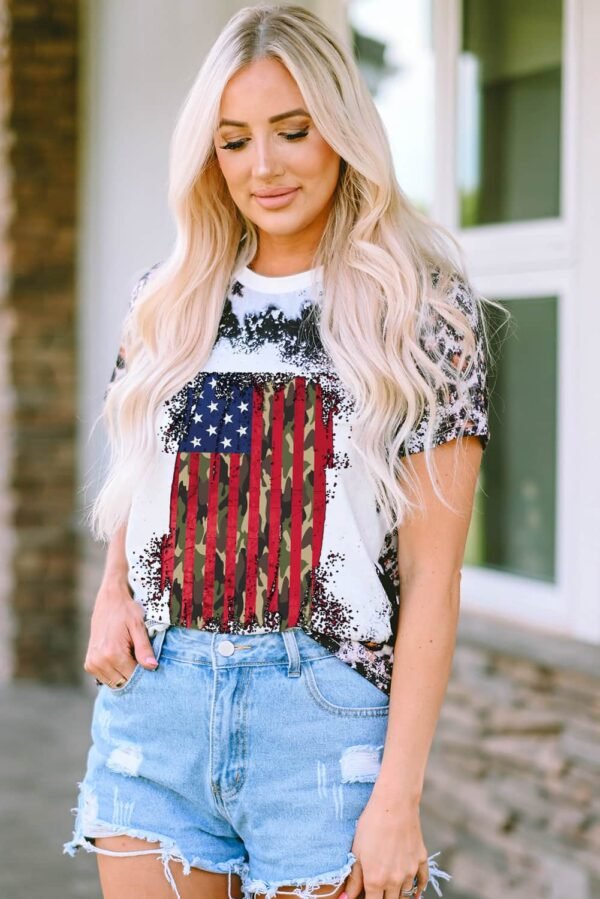 Leopard Vintage American Flag Graphic T Shirt
