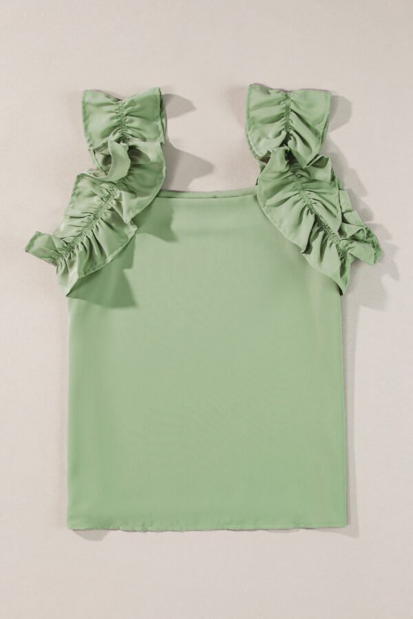 Smoke Green Solid Ruffle Trim Sleeveless Top