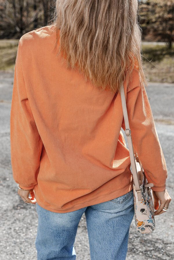 Orange Sequined Pumpkin Ribbed Round Neck Halloween Sweatshirt