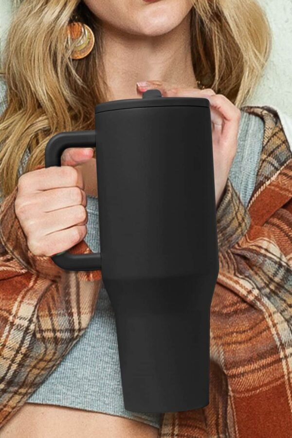 Black Frosted Stainless Handle Large Vacuum Cup with Straw 40oz