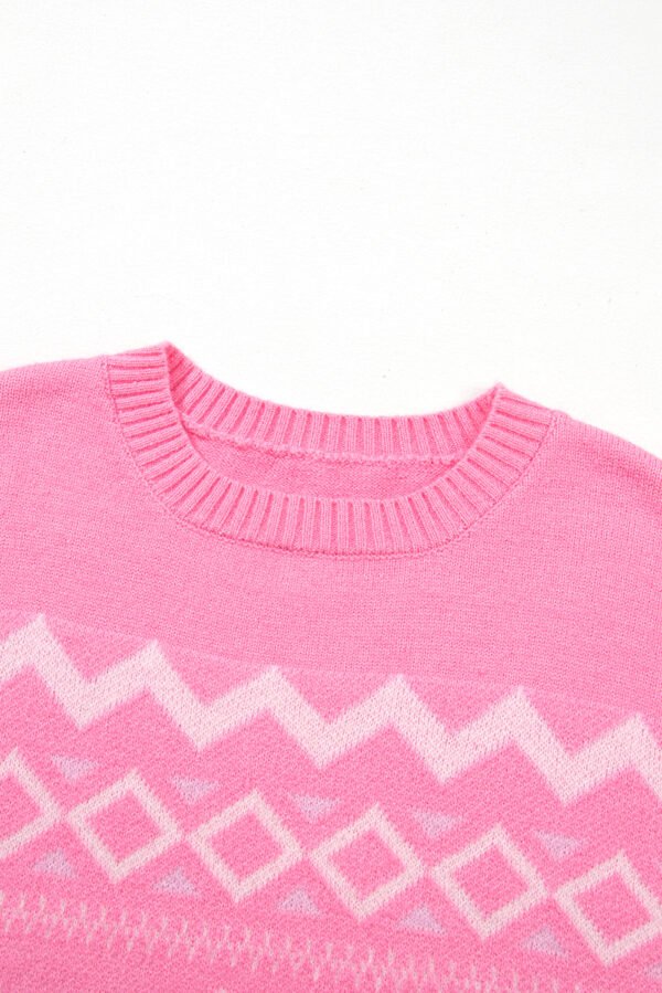 Pink Western Aztec Geometric Drop Shoulder Sweater