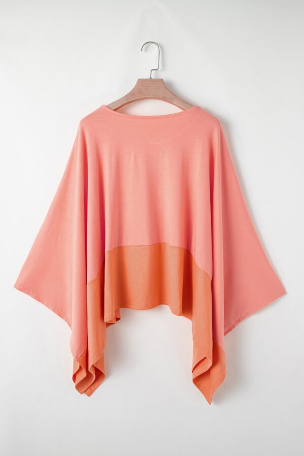 Grapefruit Orange Contrast Color Patchwork Oversized Side Split Top