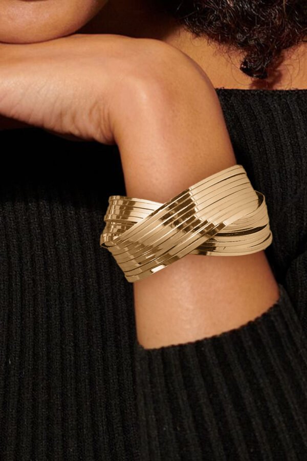 Gold Textured Crossover Metal Cuff Bracelet