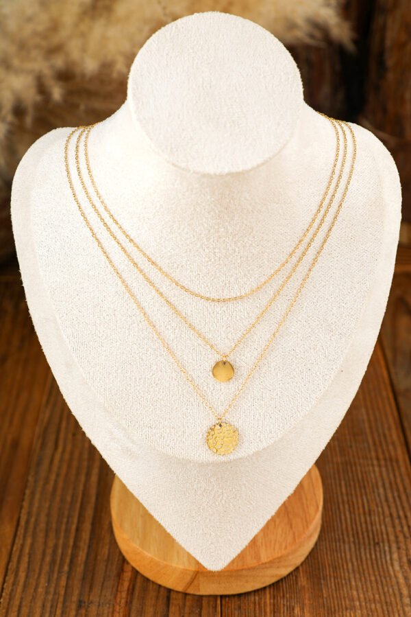 Gold Multi Layer Disc Pendant Alloy Necklace